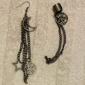 Gothic dangly earrings mismatch with cuff
